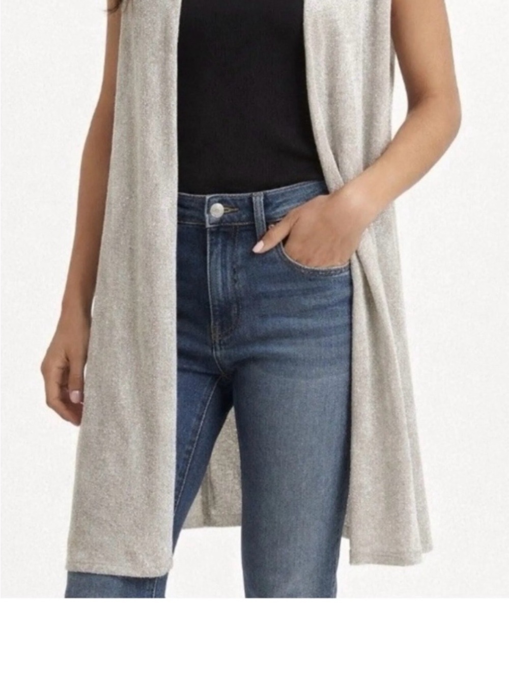 NWT White House Black Market Light Gray Knit Open-Front Vest